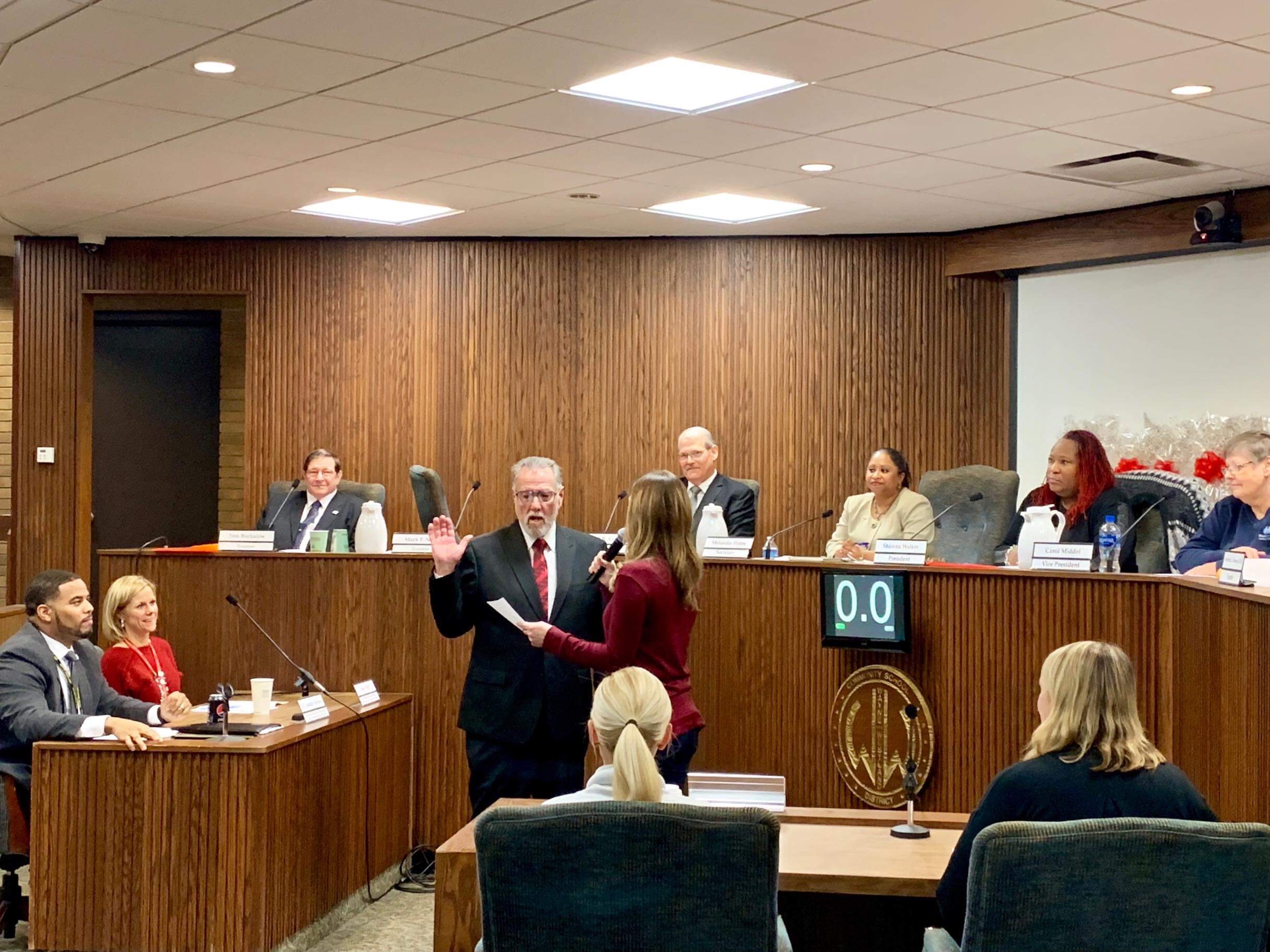 Newly elected Board member Mark Neal was sworn in at the Jan. 2019 meeting and was elected as Board secretary.