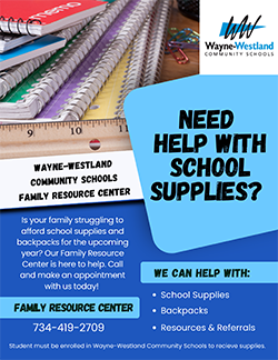 Flyer image of Family Recource Center School Supplies Flyer