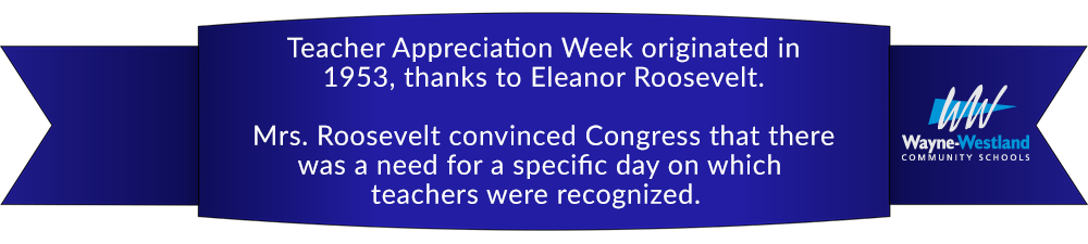 Teacher Appreciation Week originated in 1953, thanks to Eleanor Roosevelt.  Mrs. Roosevelt convinced Congress that there was a need for a specific day on which  teachers were recognized.  